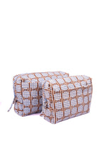 Striped Circles Blockprint Travel Pouch – Brown & Blue Medium-Inner Child