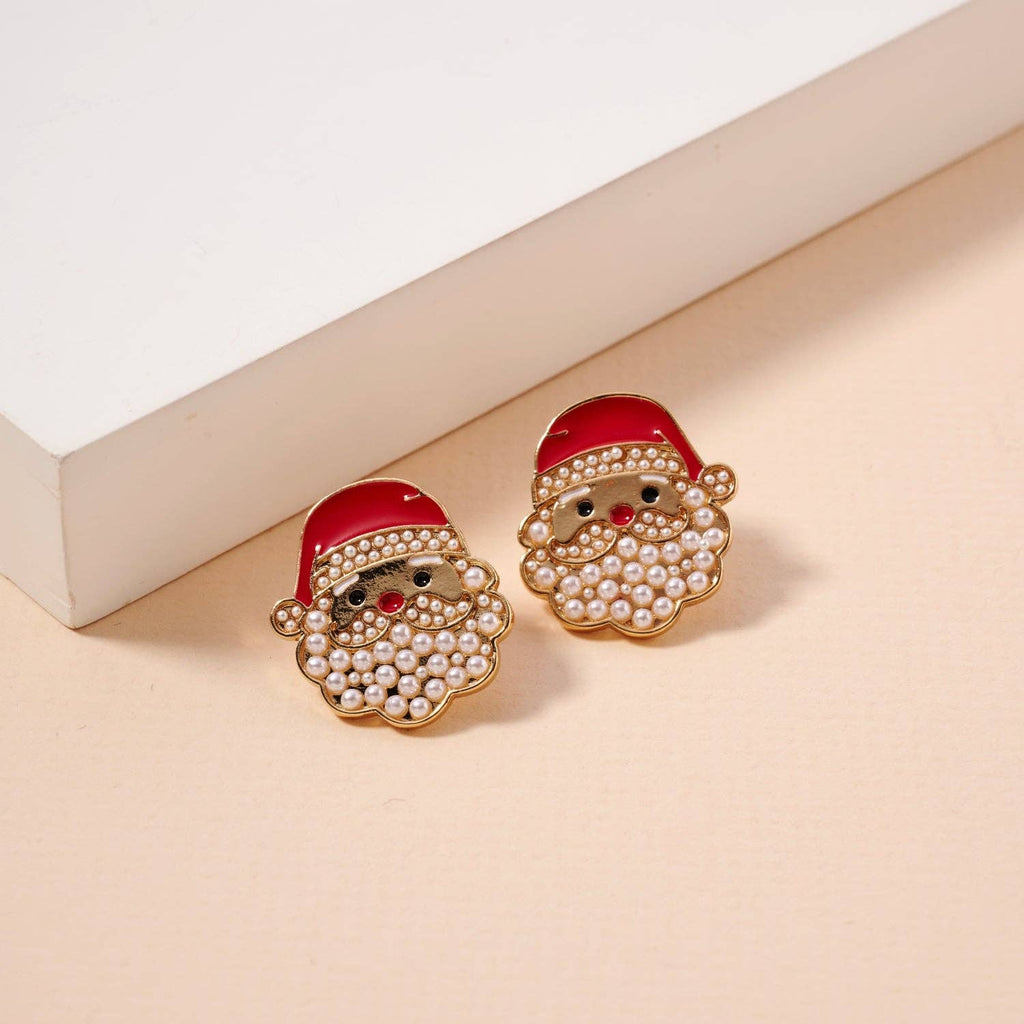 Christmas Santa Claus Pearls Stud Earrings by Frem