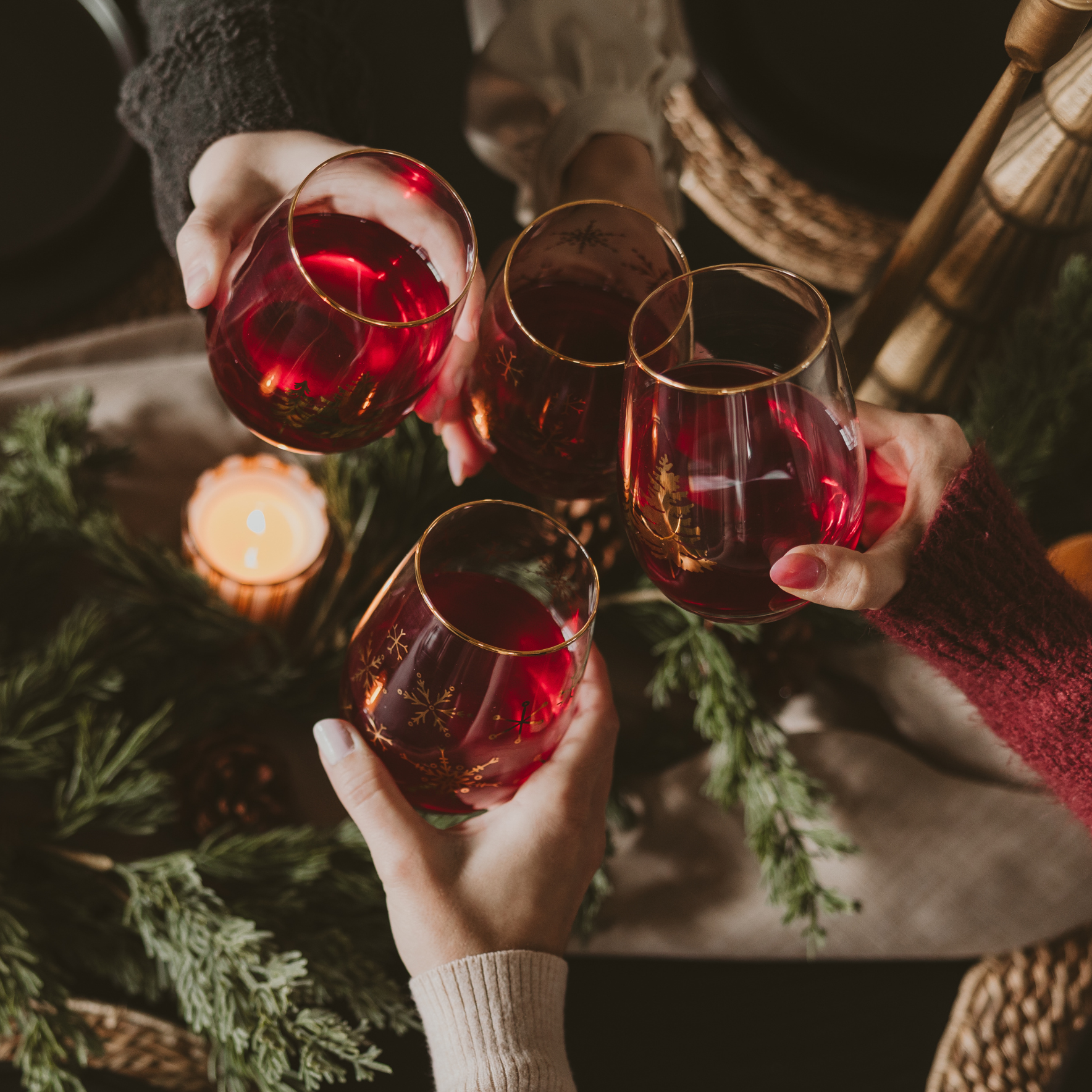 Sweet Water Decor -Snowflakes Stemless Wine Glasses, Boxed Set of 2