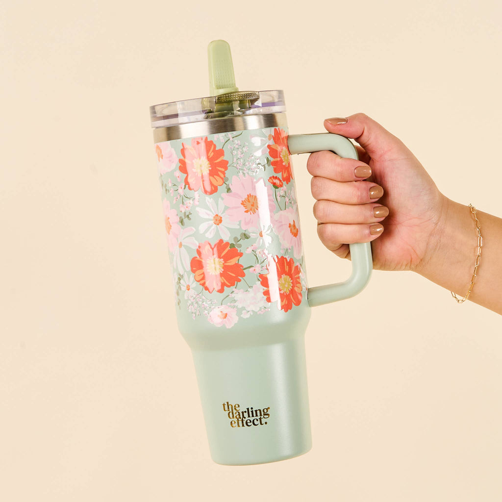 The Darling Effect - 40 oz Lifestyle Flip Straw Tumbler-Bouquet Beauty Sage