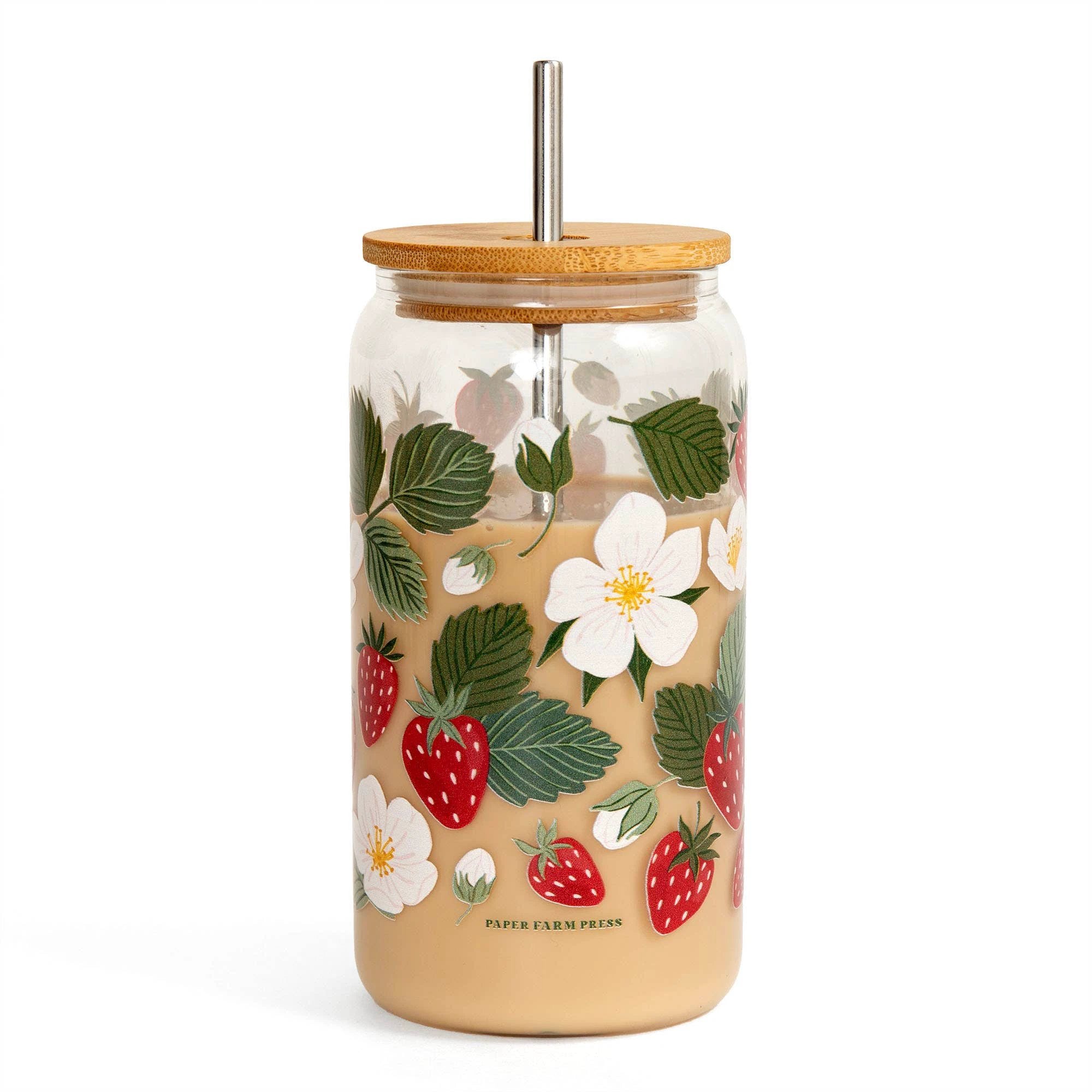 Paper Farm Press - Strawberry Patch Glass Can by Paper Farm Press