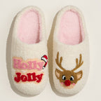 Festive Reindeer Slippers with Holly Embroidery for Christmas Gift: IV / M(40-41) by Frem