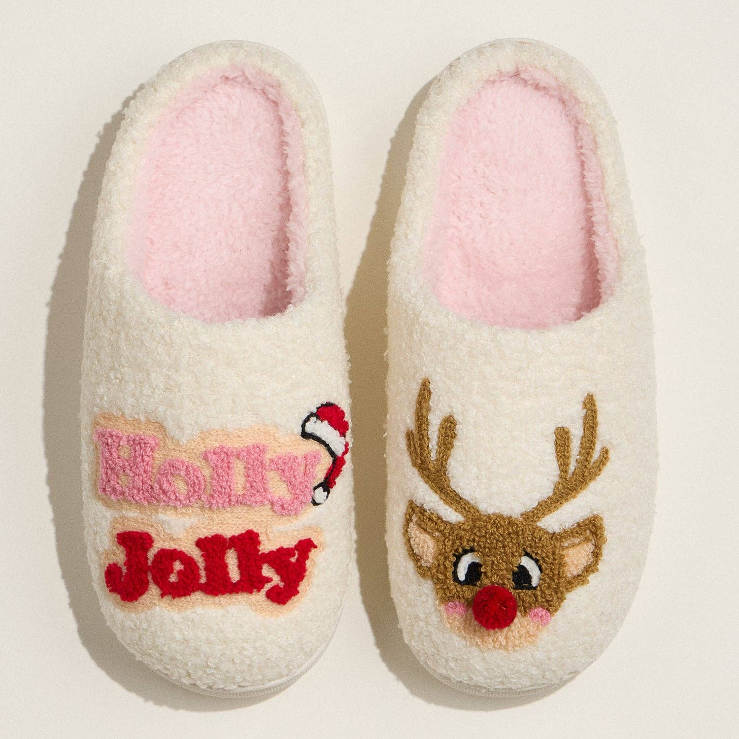Festive Reindeer Slippers with Holly Embroidery for Christmas Gift: IV / L(42-43) by Frem