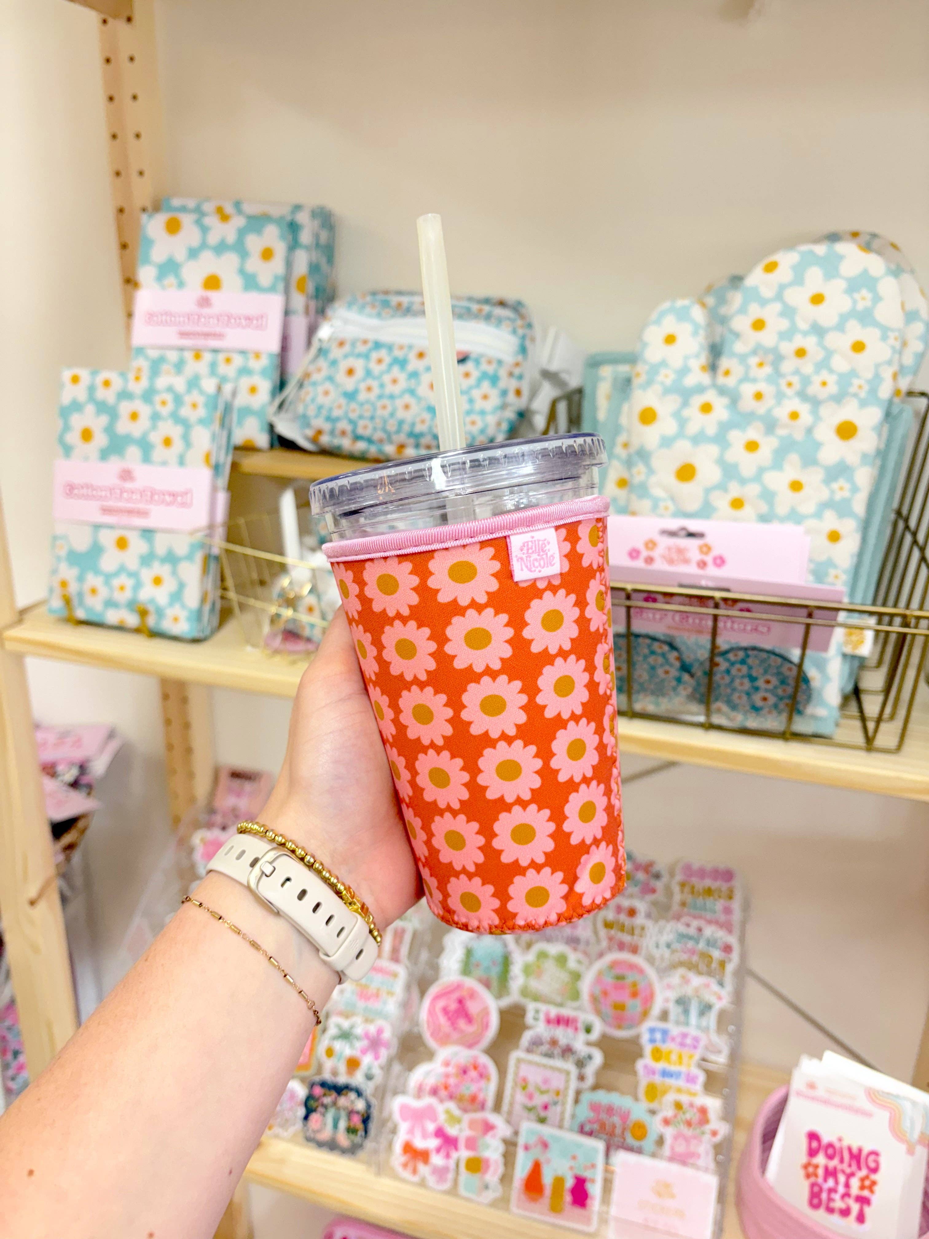 Elle Nicole - Coffee Cup Cover - Boho Florals - Iced Drink Sleeve - Large / 24oz