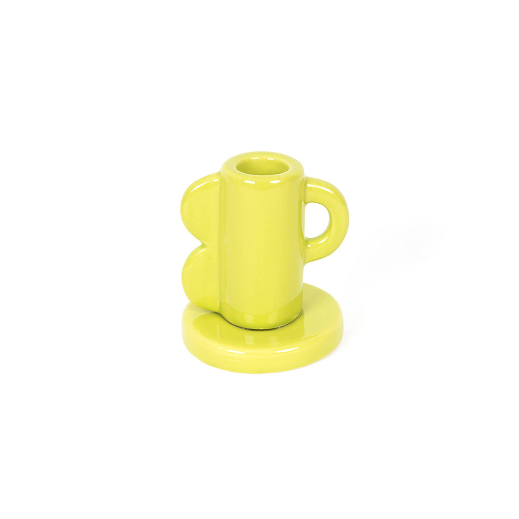 Lime Vintage Waves Candle Holder with built-in handle, circular base, and wavy side accents.