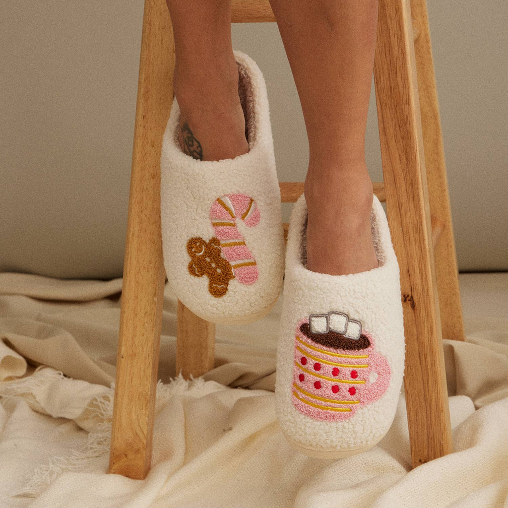 Gingerbread Man & Hot Chocolate Fuzzy Slippers for Christmas Gift: Multi / Medium / 4DL98011 by Frem