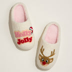 Festive Reindeer Slippers with Holly Embroidery for Christmas Gift: IV / L(42-43) by Frem