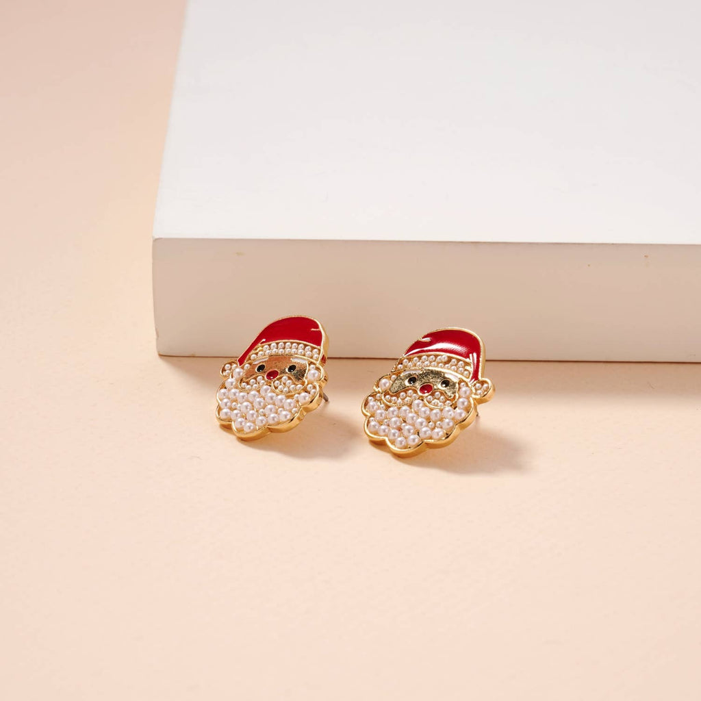Christmas Santa Claus Pearls Stud Earrings by Frem