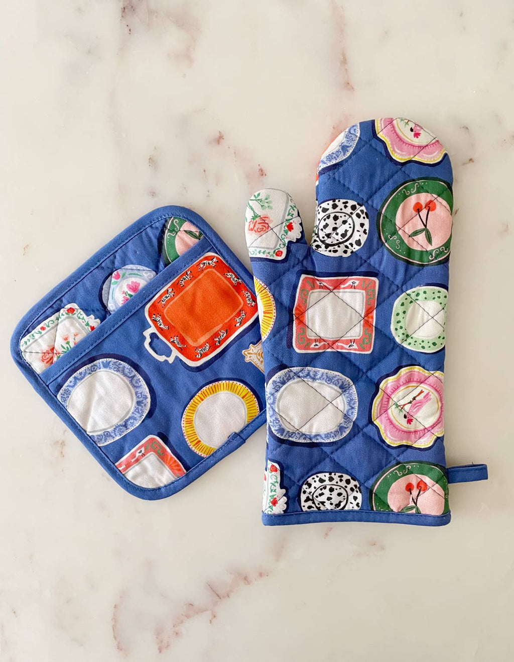 Dinner Plates Cotton Oven Mitt + Pot Holder Set by Idlewild Co.