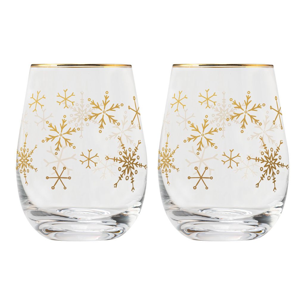 Sweet Water Decor -Snowflakes Stemless Wine Glasses, Boxed Set of 2