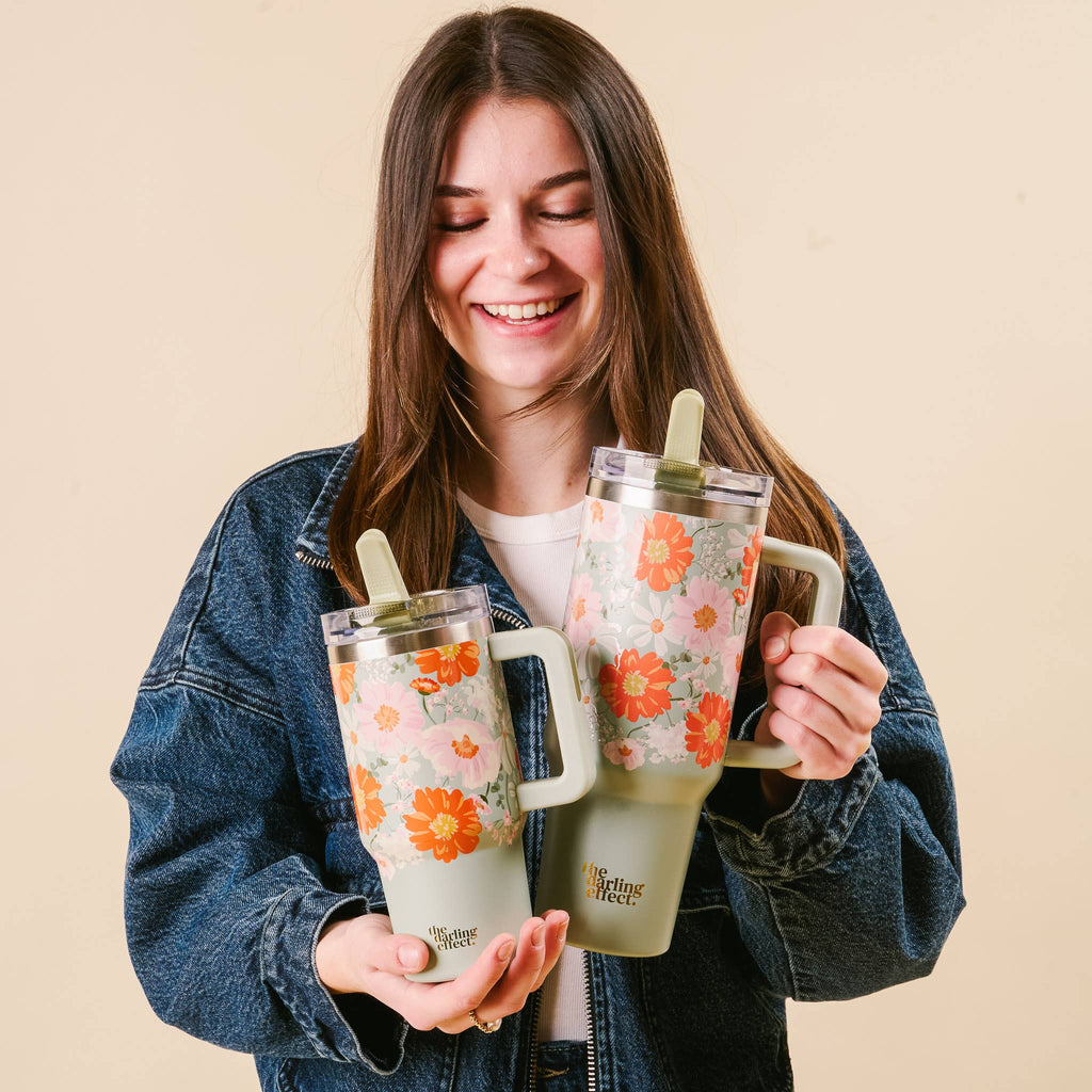 The Darling Effect - 40 oz Lifestyle Flip Straw Tumbler-Bouquet Beauty Sage