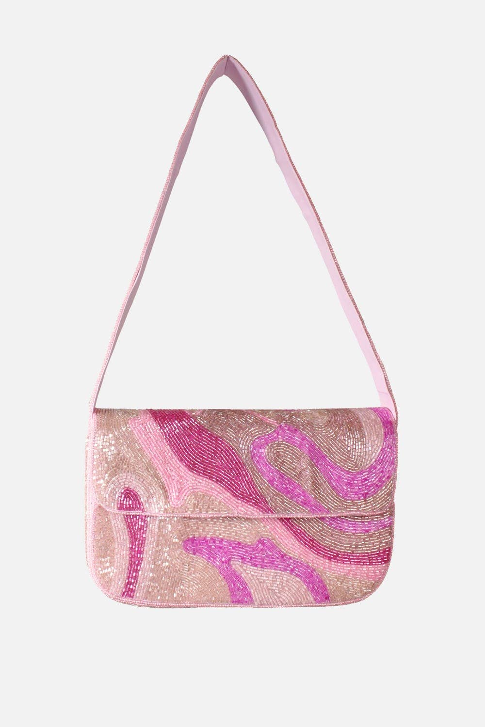 Pizzazz, Inc. - Pink Abstract Double Sided Beaded Shoulder Bag