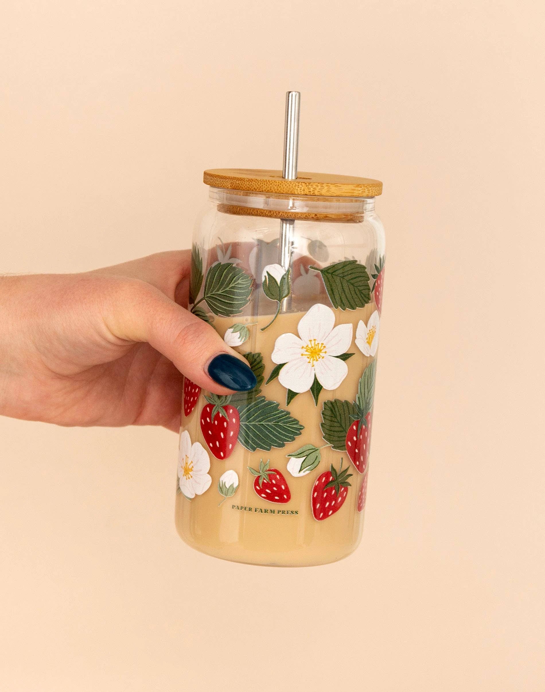 Paper Farm Press - Strawberry Patch Glass Can by Paper Farm Press