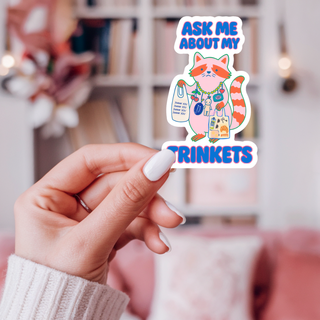 inviting affairs paperie - Ask Me About My Trinkets Sticker