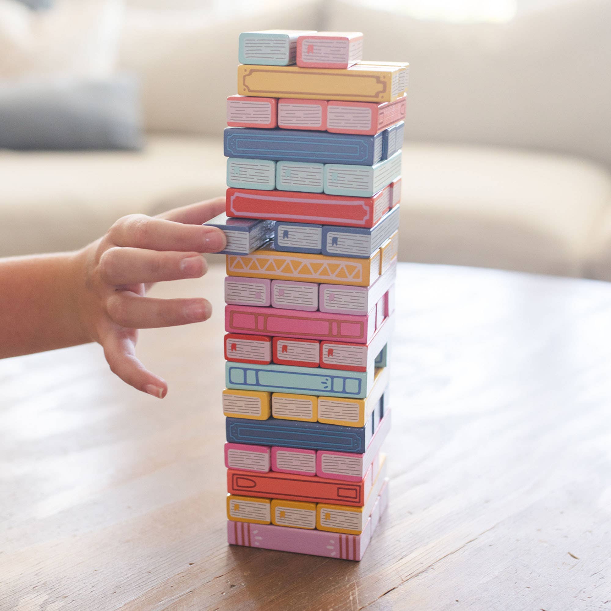Pippi Post - Tumbling Book Stack - Wooden Block Stacking & Balance Game