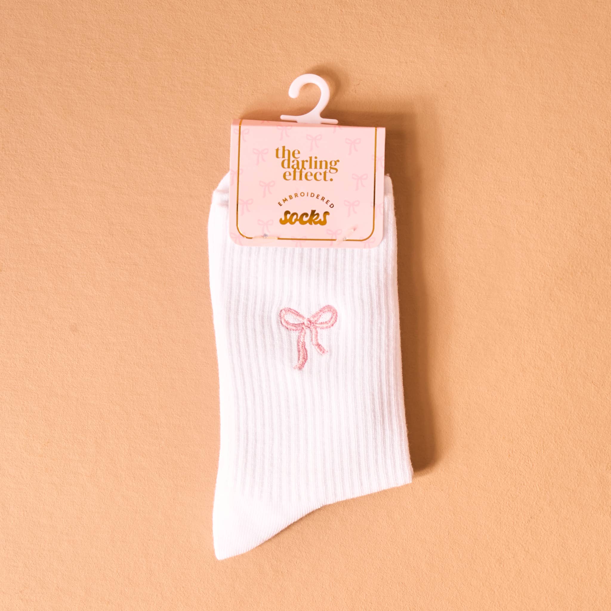 The Darling Effect - Embroidered Crew Socks-Pink Bow