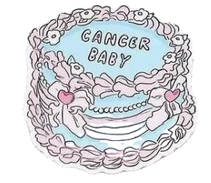 Illustration of a cake with 'Cancer Baby' text on a white background