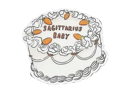Decorative cake with 'Sagittarius Baby' text and decorative elements on a white background