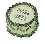 Illustration of a cake with 'Aries Baby' text on a white background