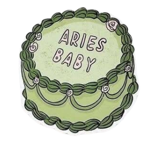 Illustration of a cake with 'Aries Baby' text on a white background
