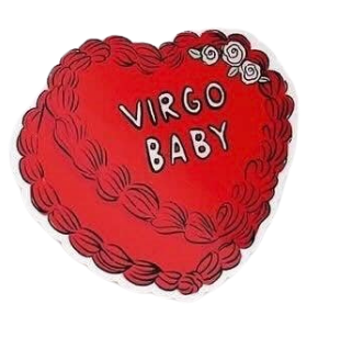 Red heart-shaped sign with 'Virgo Baby' text on a white background