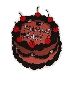 Decorative sign shaped like a cake with 'Taurus Baby' text on a white background