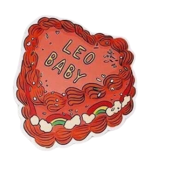 Red circular design with 'Leo Baby' text on a white background