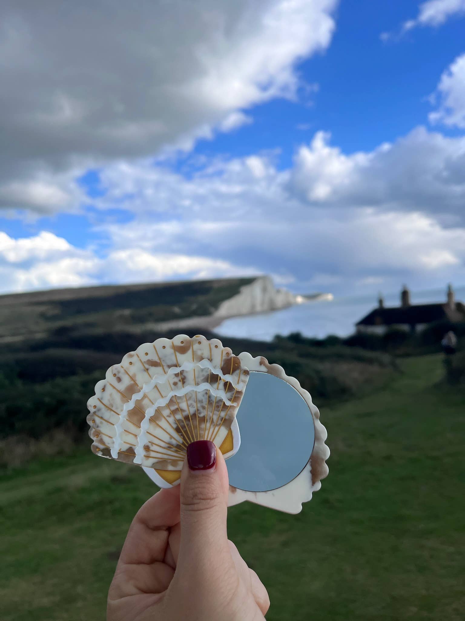 Solar Eclipse - Hand-painted Seashell Compact Mirror | Eco-Friendly