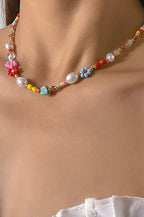 JOSSLYN by wall to wall - Multi Colored Flower Daisy Pearl Stone Necklace by JOSSLYN by wall to wall