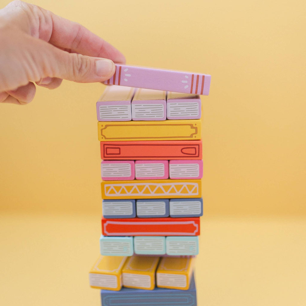 Pippi Post - Tumbling Book Stack - Wooden Block Stacking & Balance Game