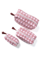 Striped Circles Blockprint Makeup Bag – Burgundy & Pink Small-Inner Child