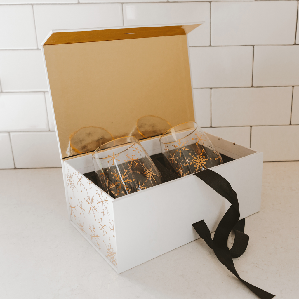 Sweet Water Decor -Snowflakes Stemless Wine Glasses, Boxed Set of 2